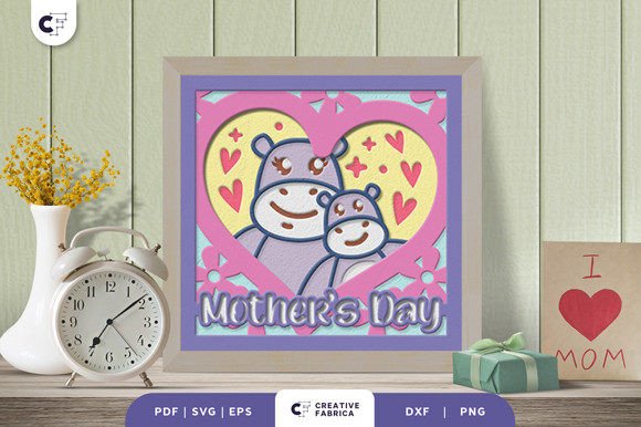 Download Mama and Baby Hippos 3D Layered Papercut - Premium Bundle